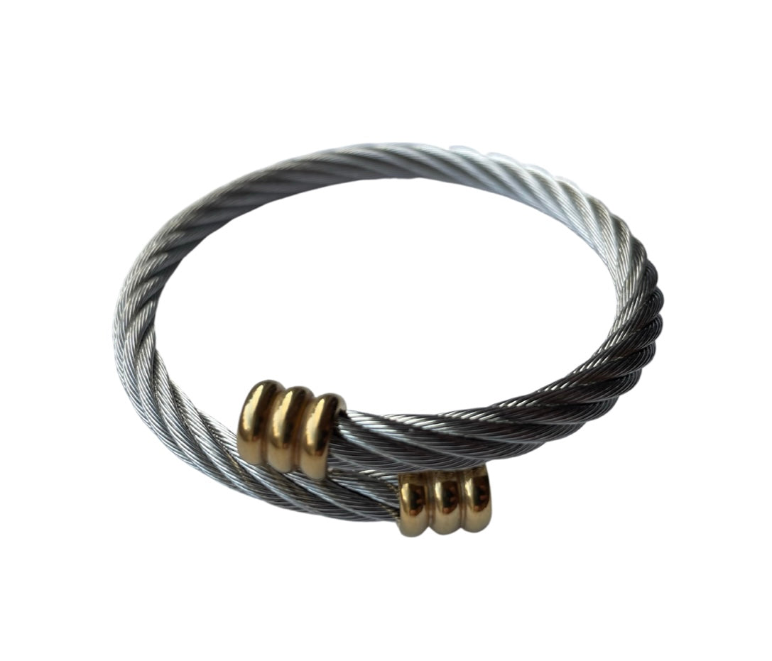 Cable Expanding Bracelet Thick - Stainless Steel w/ Gold Tips – Mystech  Canada