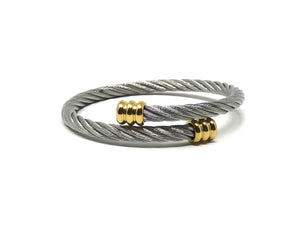 Cable Expanding Bracelet Thin - Stainless Steel w/ Gold Tips