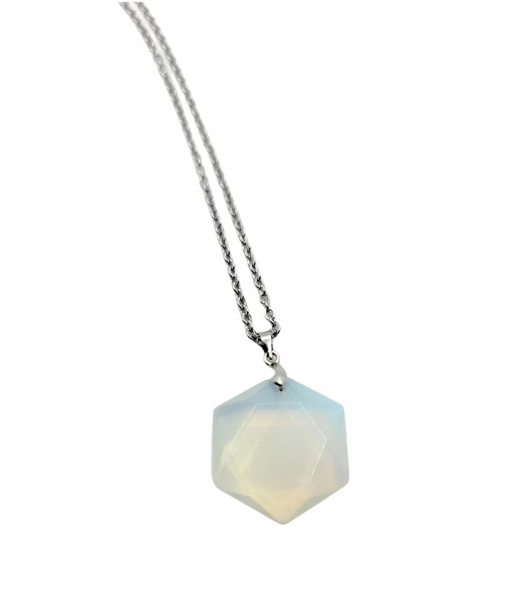 432Hz Hexagon Coin Necklace — Opalite