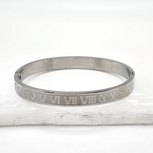 Roman Numeral Steel Bangle  I - XII