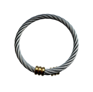 Cable Expanding Bracelet Thin - Stainless Steel w/ Gold Tips