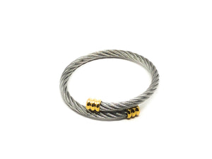 Cable Expanding Bracelet Thick - Stainless Steel w/ Gold Tips