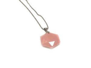 432Hz Hexagon Coin Necklace - Rose Quartz